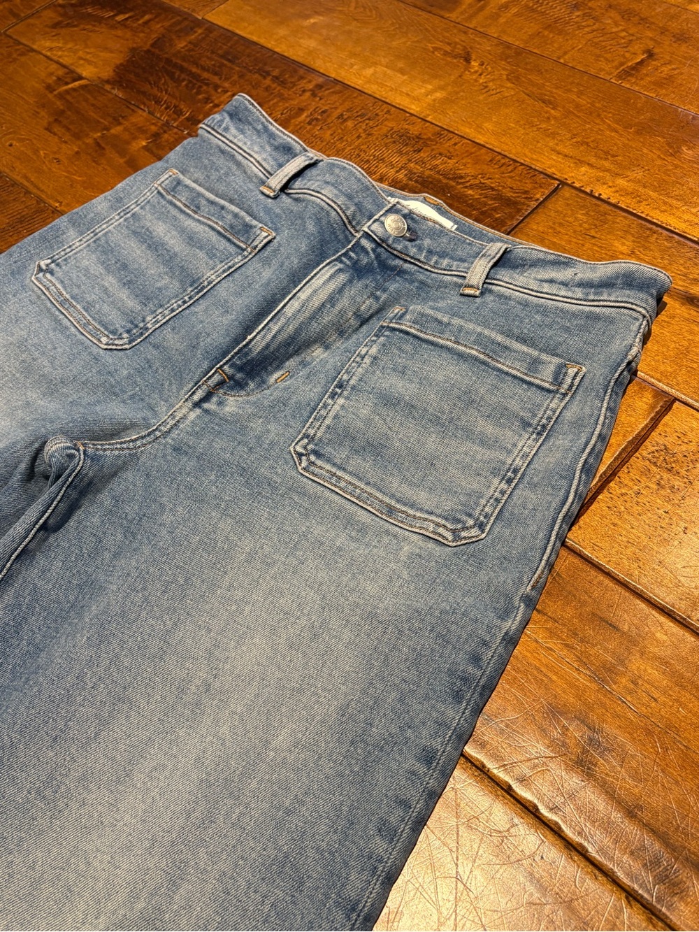 Madewell Emmett Wide-Leg Jeans Women 28T Blue EUC High Rise Patch Pocket - Picture 5 of 16